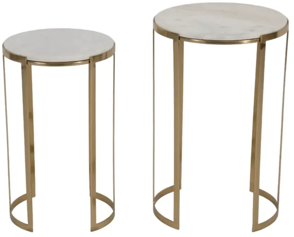 S/2 20/22" Morwar Marble Top Accent Tables, White/