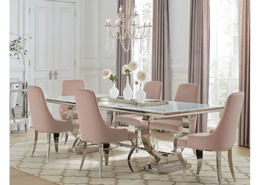 Antoine 7-piece Rectangular Dining Set Chrome and Pink