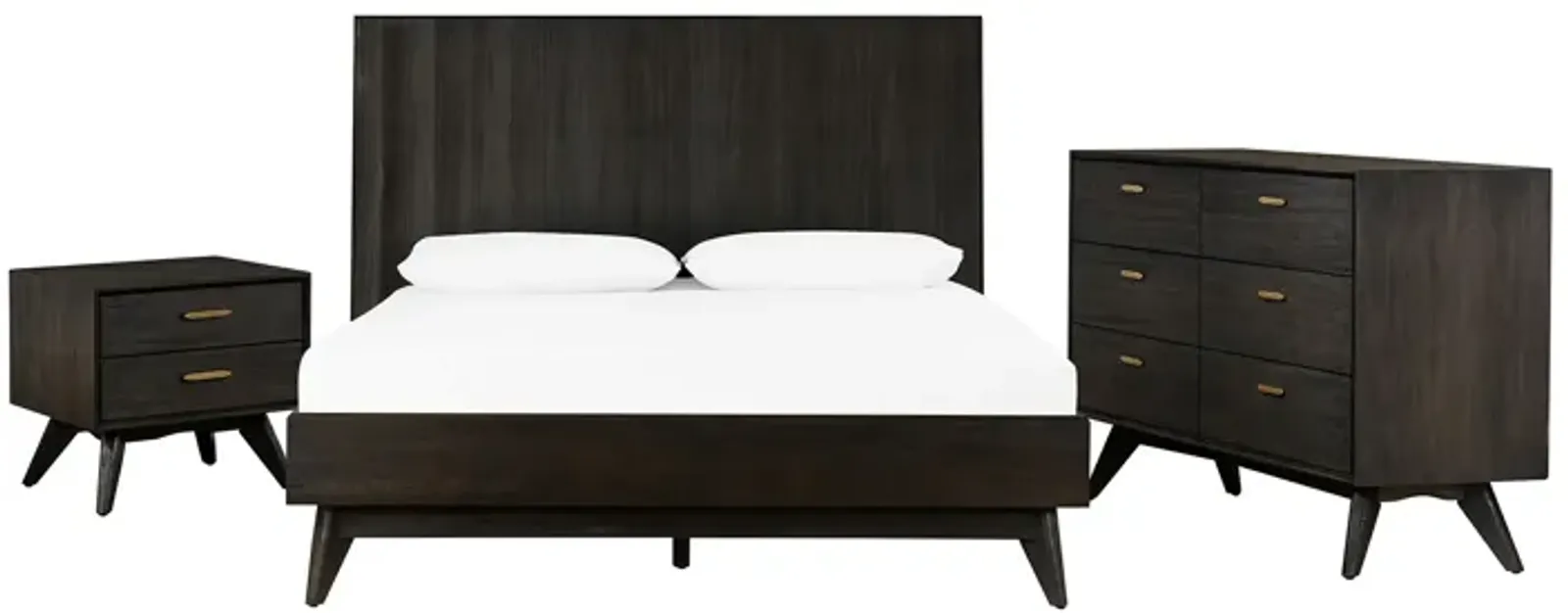 Cusco 3 Piece Acacia Queen Bed and Nightstands Bedroom Set