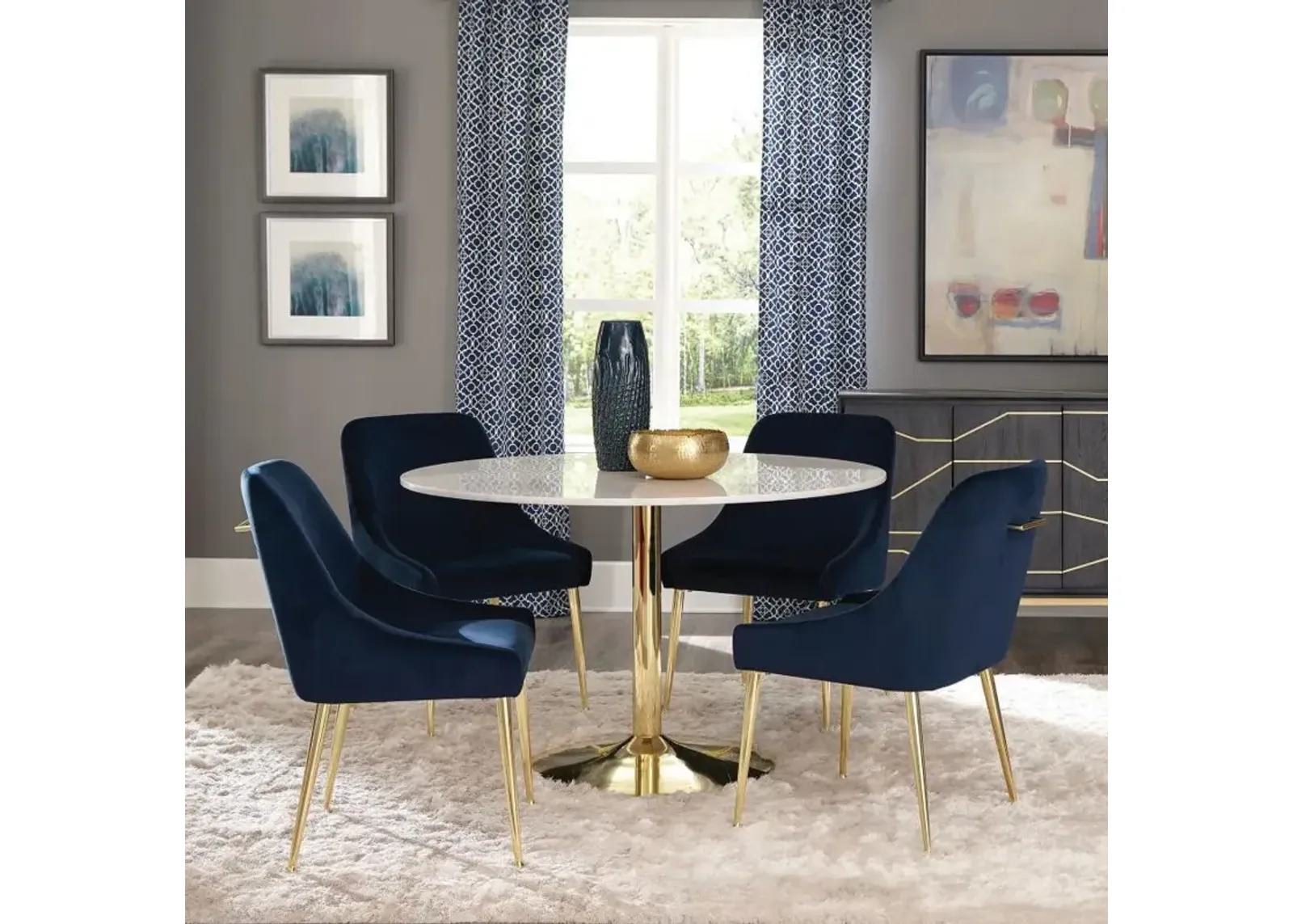 Kella 5-piece Round Marble Top Dining Set Blue and Gold