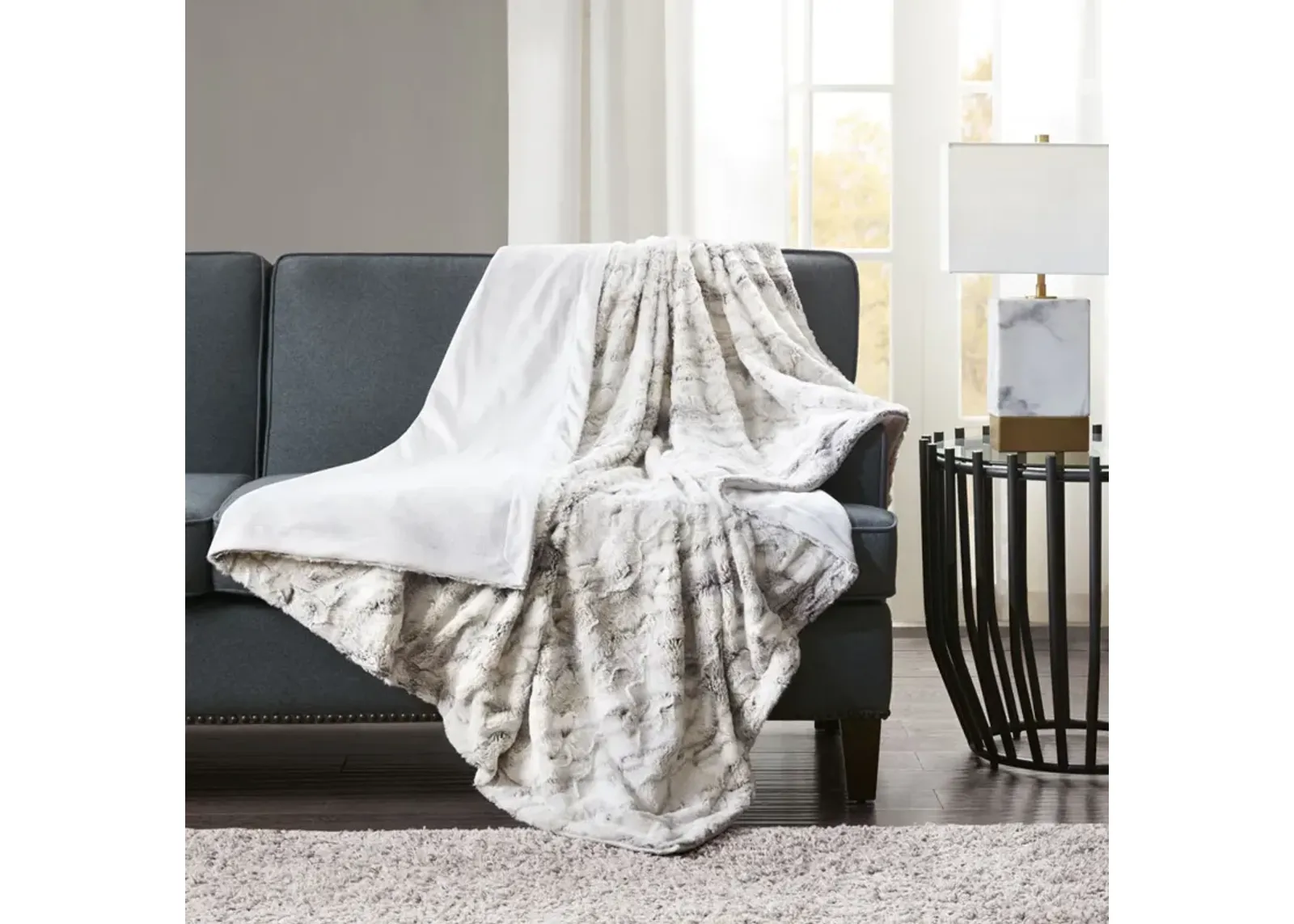 Madison Park Sachi Natural Oversized Faux Fur Throw