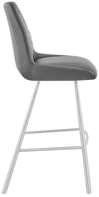 Arizona 26" Counter Height Bar Stool in Charcoal Faux Leather and Brushed Stainless Steel Finish