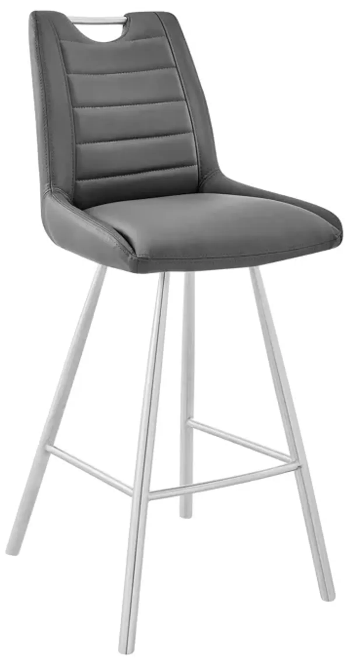 Arizona 26" Counter Height Bar Stool in Charcoal Faux Leather and Brushed Stainless Steel Finish