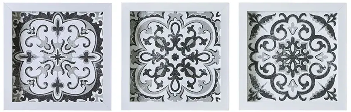 Madison Park Black and White Tiles Black/White Distressed Black and White Medallion Tile 3-piece Wall Decor Set