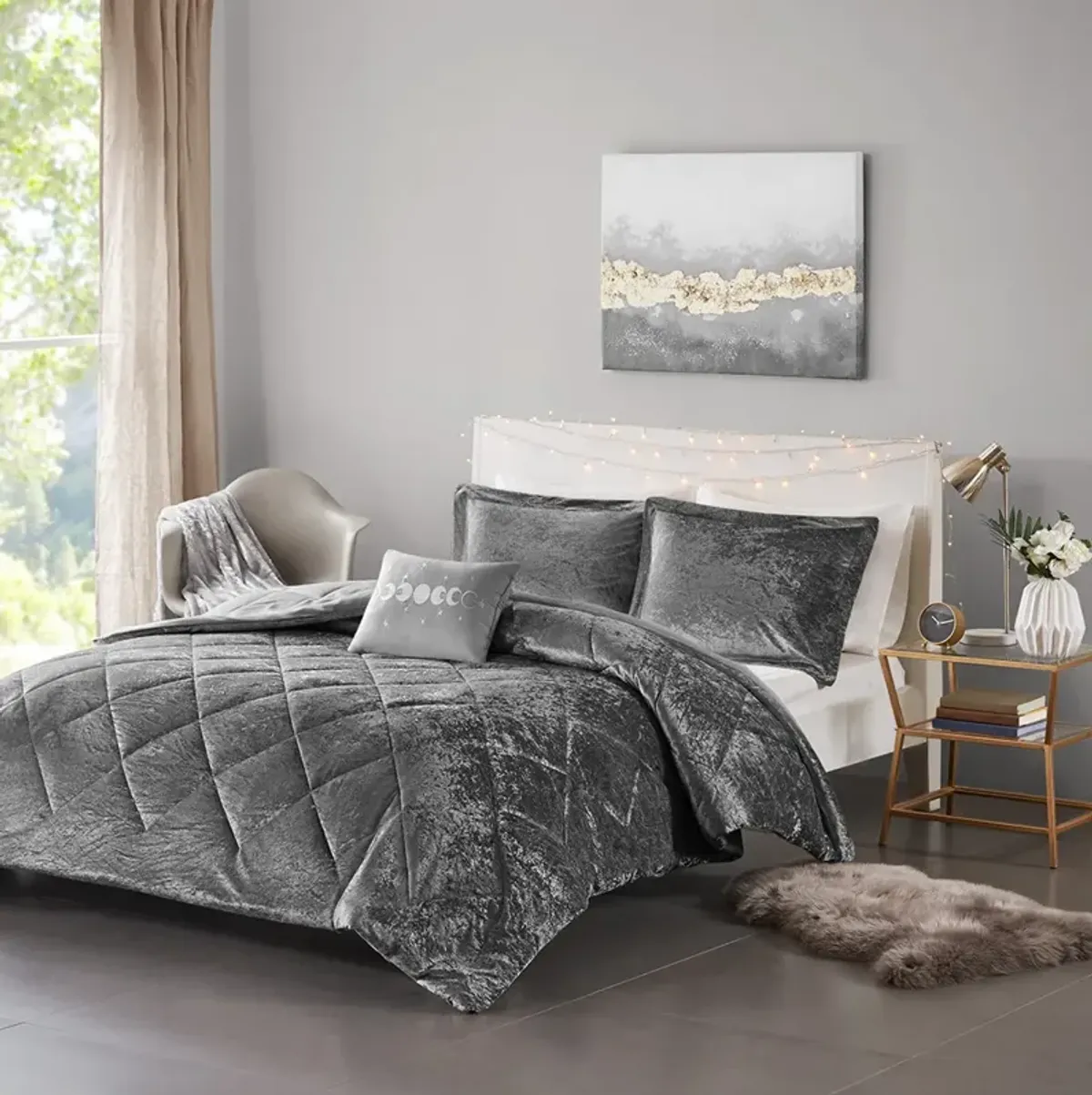 Intelligent Design Felicia Grey Velvet Comforter Set