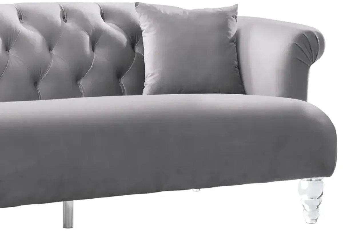 Elegance Contemporary Sofa in Gray Velvet with Acrylic Legs