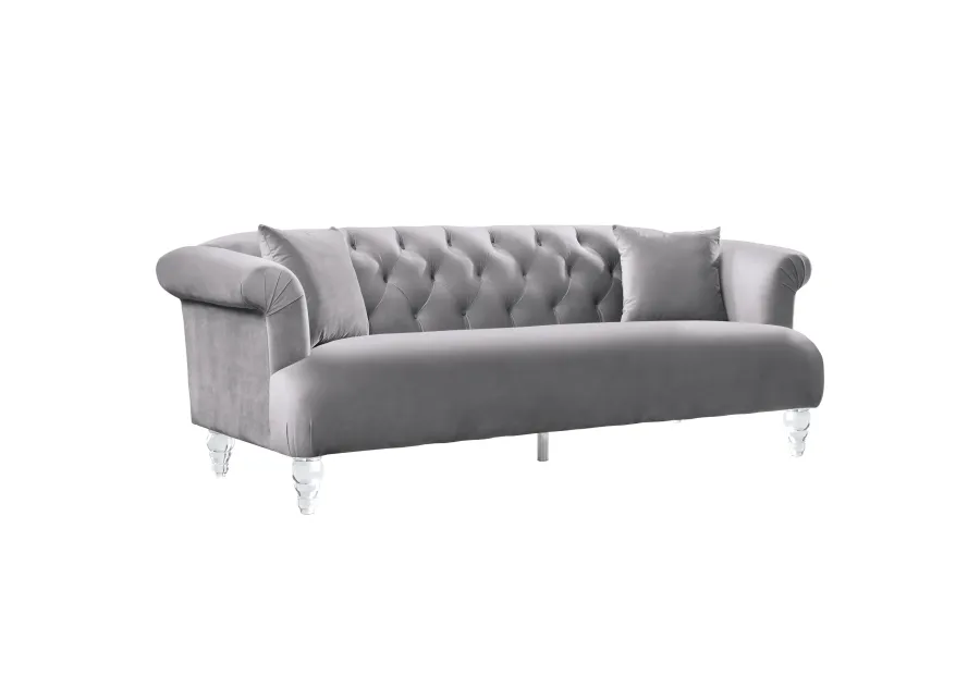 Elegance Contemporary Sofa in Gray Velvet with Acrylic Legs