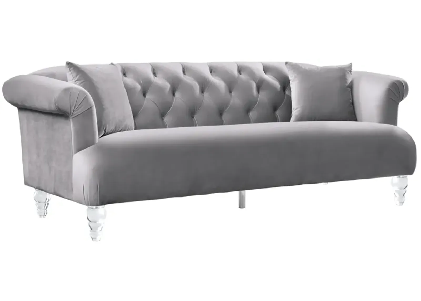 Elegance Contemporary Sofa in Gray Velvet with Acrylic Legs