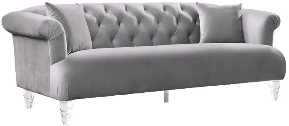 Elegance Contemporary Sofa in Gray Velvet with Acrylic Legs