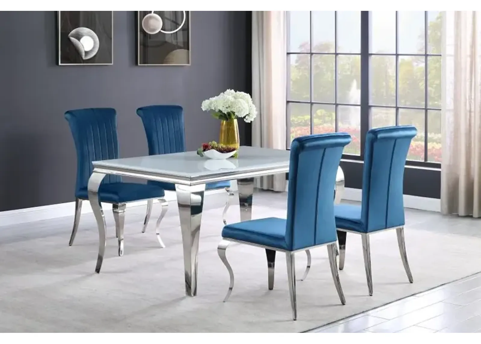 Carone 5-piece 61" Rectangular Dining Set Teal and Chrome