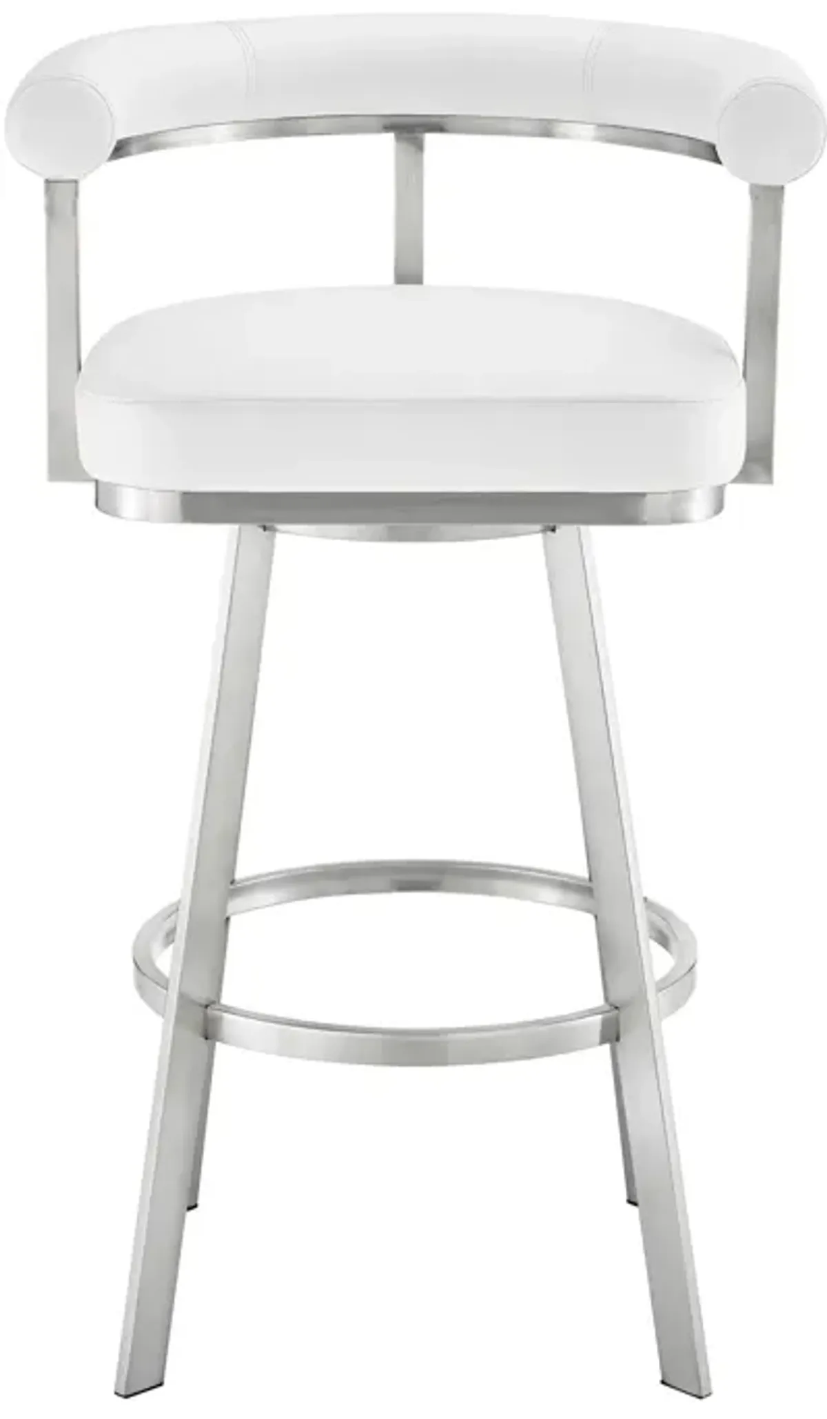 Nolagam Swivel Bar Stool in Brushed Stainless Steel with White Faux Leather