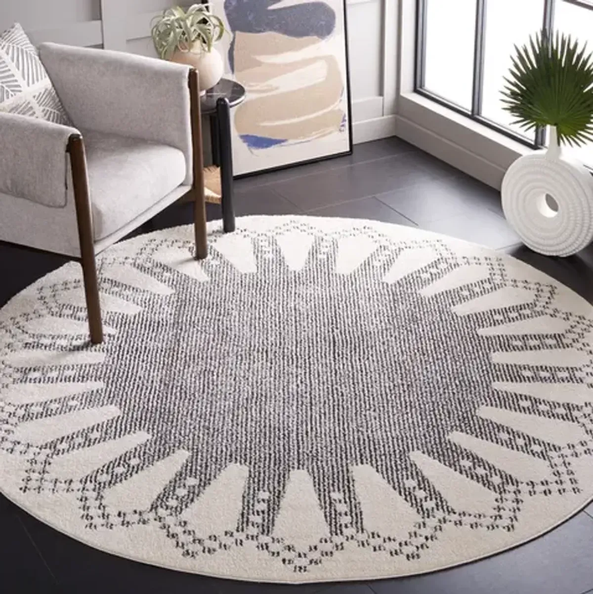 MELODY 106 Black 6'-7' X 6'-7' Round Round Rug