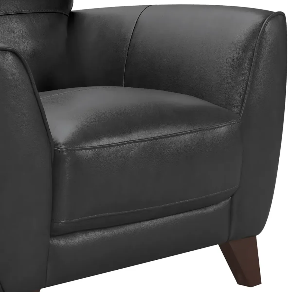 Jedd Contemporary Chair in Genuine Black Leather with Brown Wood Legs