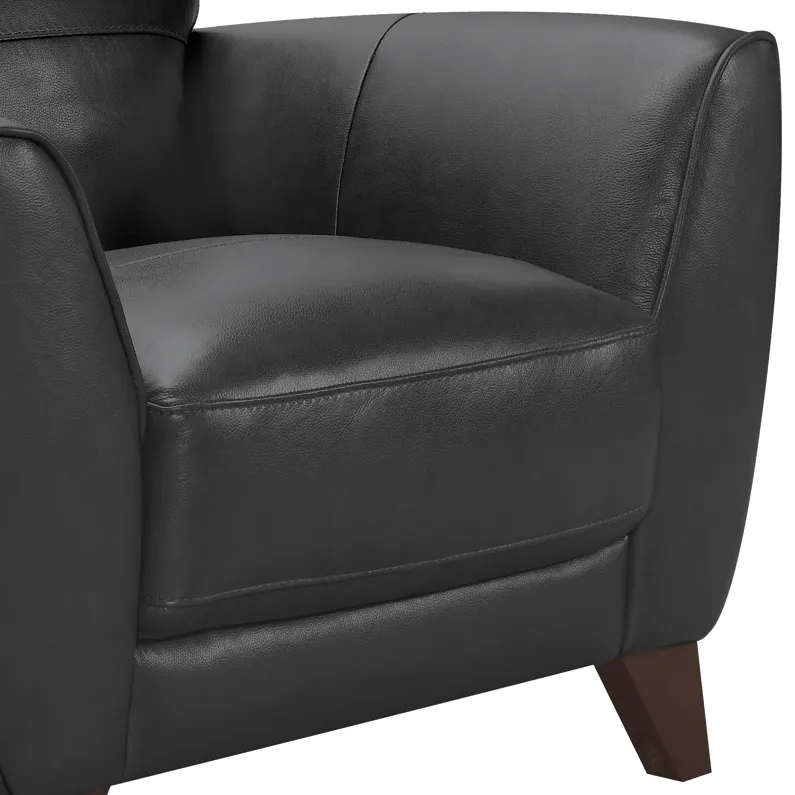 Jedd Contemporary Chair in Genuine Black Leather with Brown Wood Legs