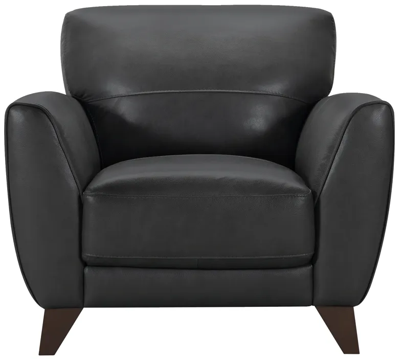 Jedd Contemporary Chair in Genuine Black Leather with Brown Wood Legs