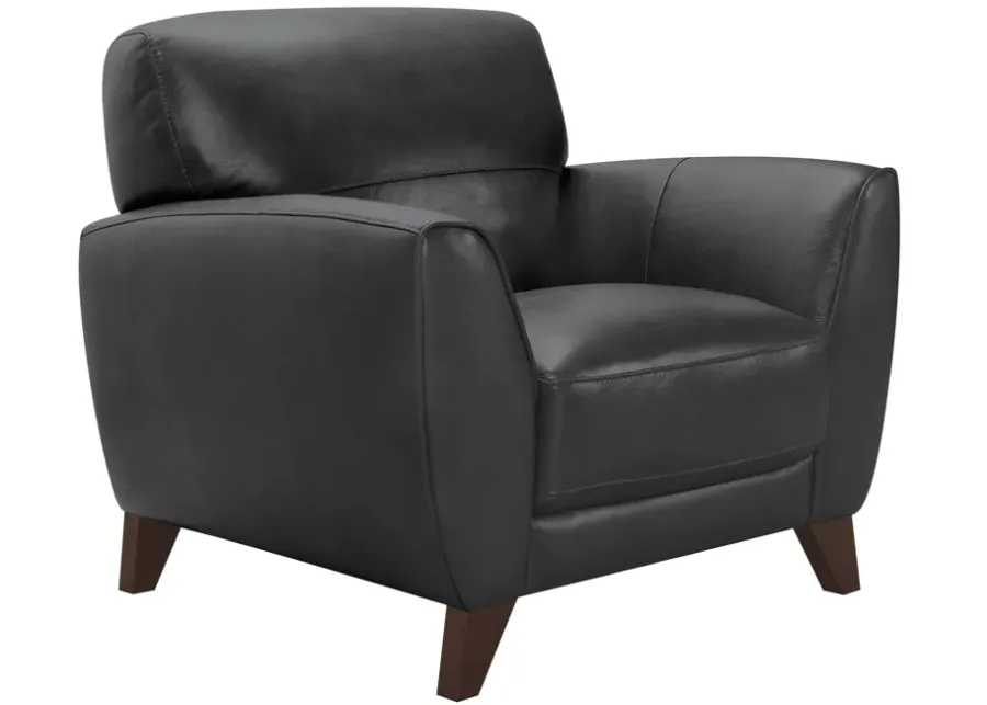 Jedd Contemporary Chair in Genuine Black Leather with Brown Wood Legs