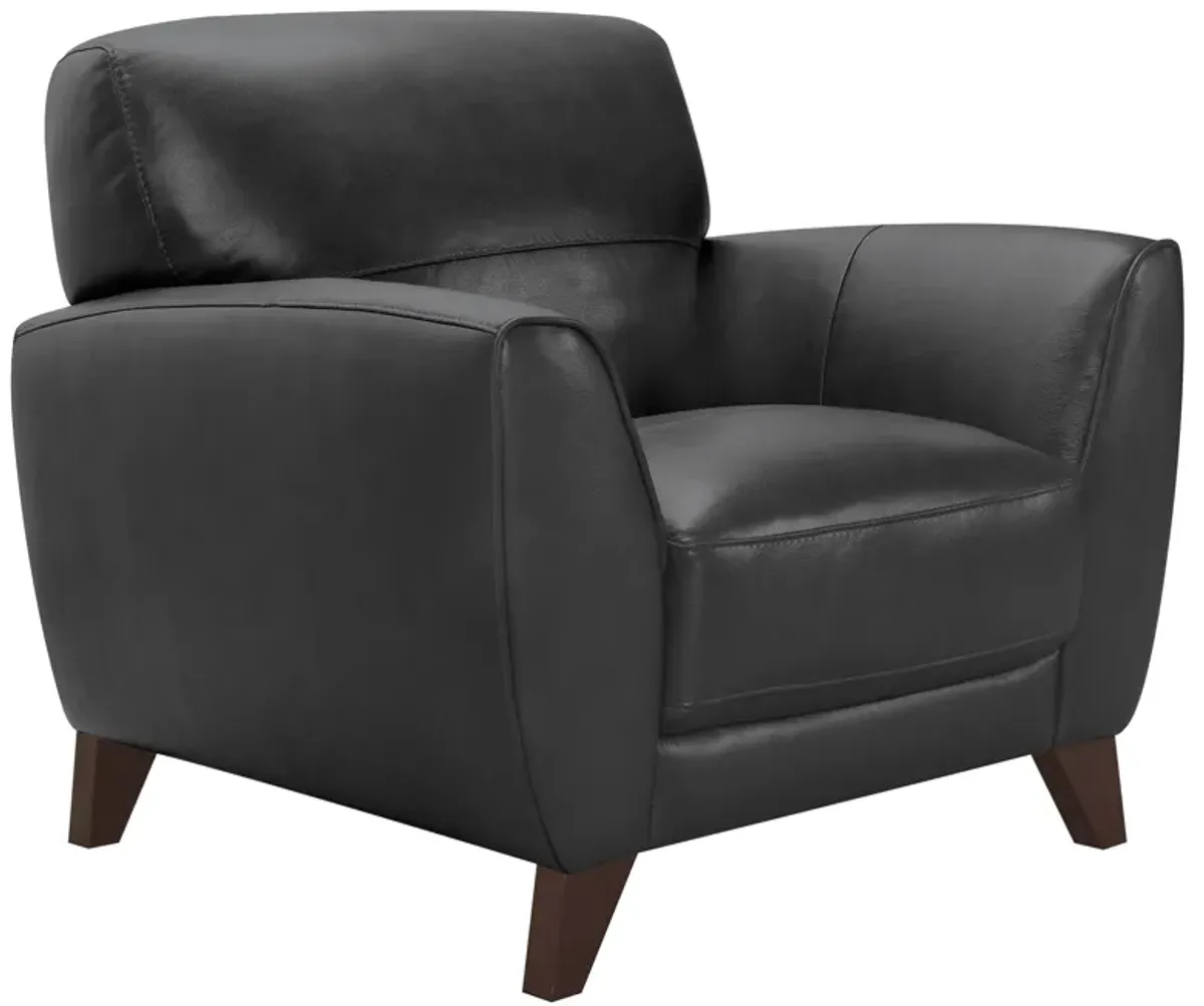 Jedd Contemporary Chair in Genuine Black Leather with Brown Wood Legs