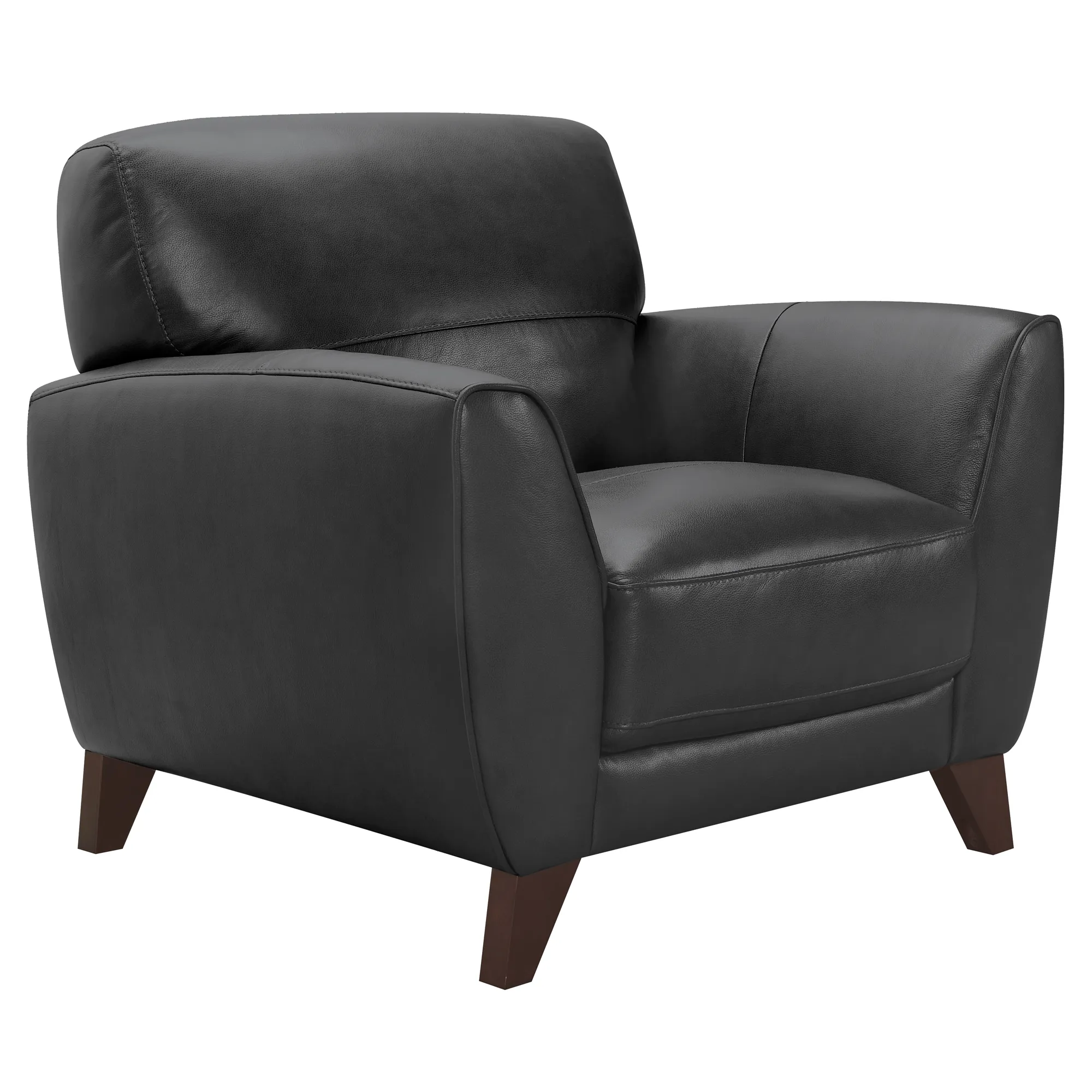 Jedd Contemporary Chair in Genuine Black Leather with Brown Wood Legs