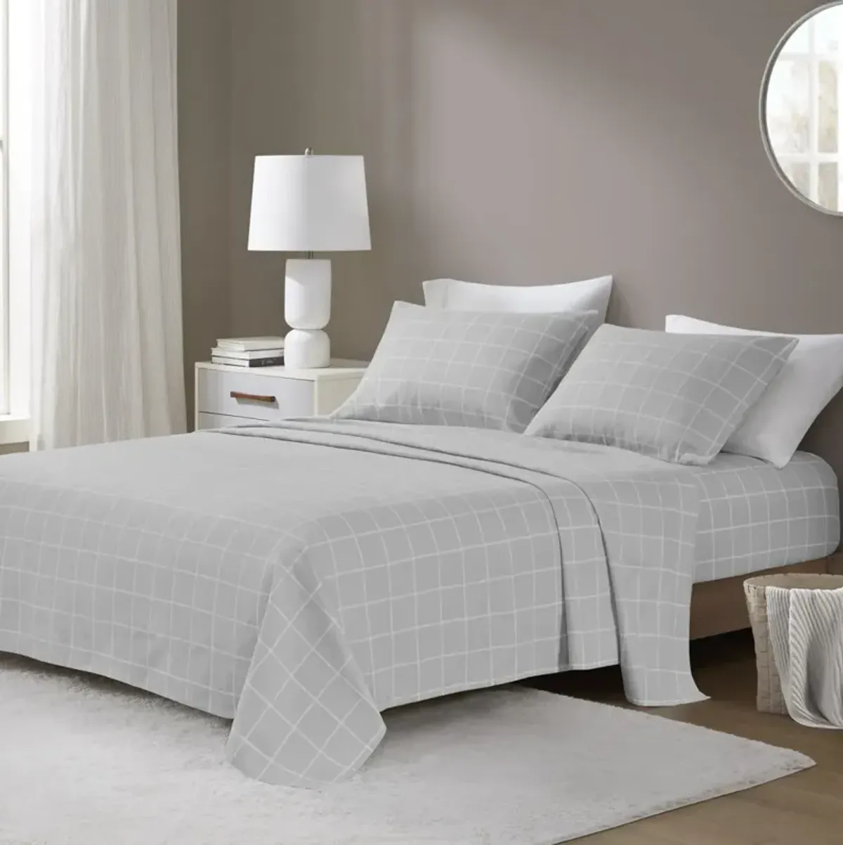 Beautyrest Oversized Flannel Grey Windowpane 4 Piece Sheet Set