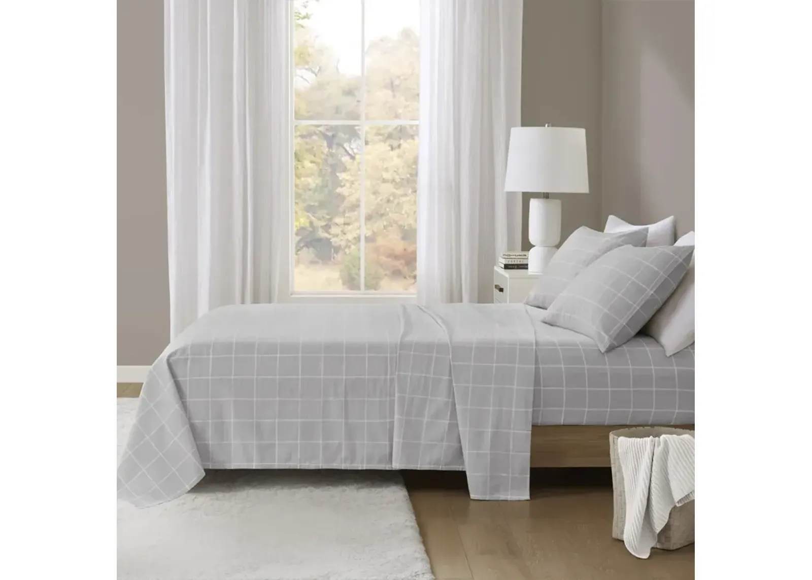 Beautyrest Oversized Flannel Grey Windowpane 4 Piece Sheet Set