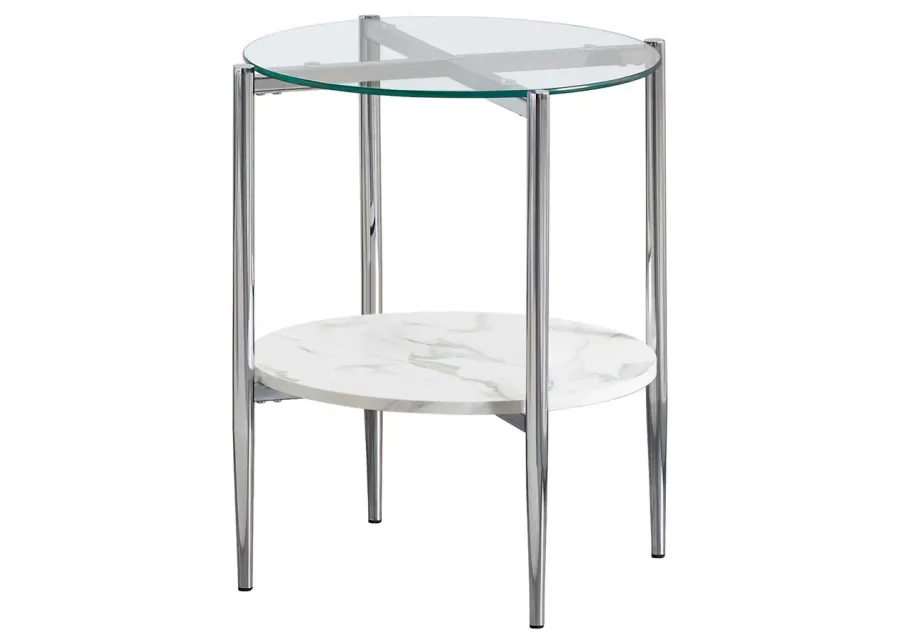 Cadee Round Glass Top End Table Clear and Chrome