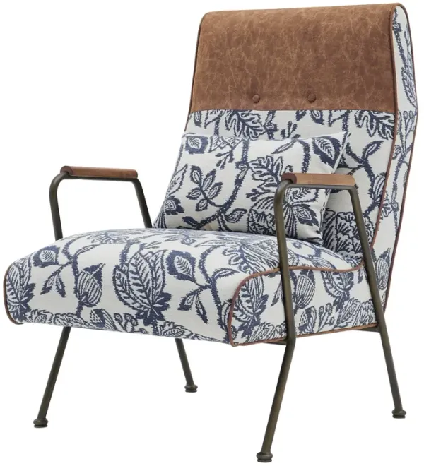 kahlo kd fabric accent arm chair, azure floral/ reagan brown