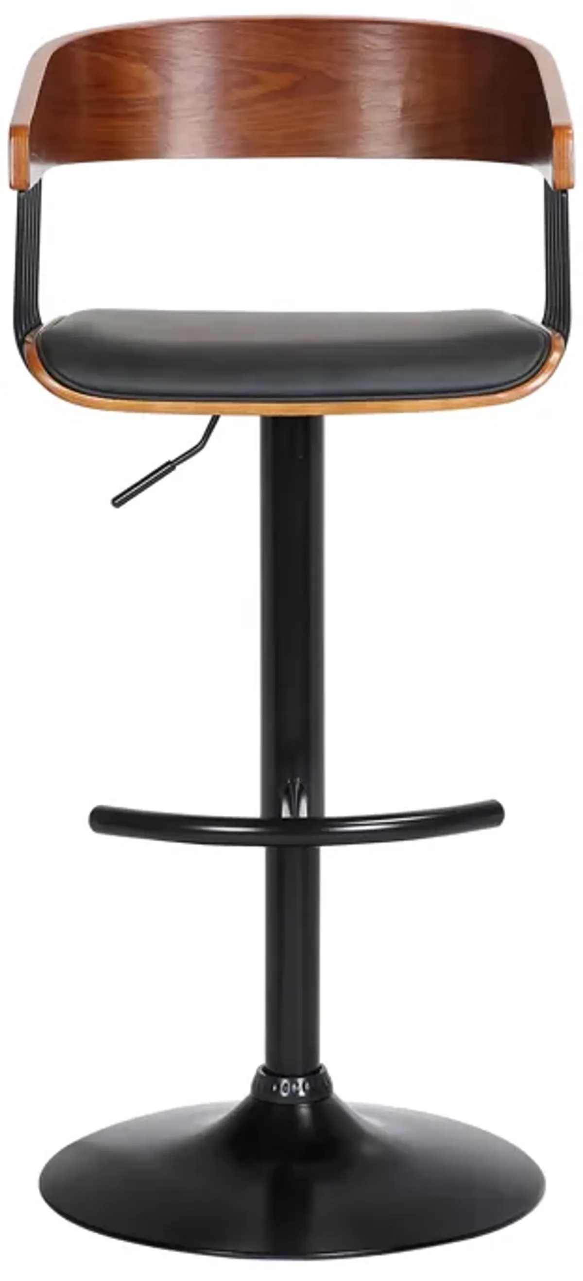 Larisa Adjustable Walnut Wood Bar Stool in Black Faux Leather with Black Metal