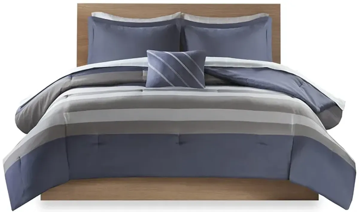 Intelligent Design Marsden Blue/Grey Striped Comforter Set with Bed Sheets