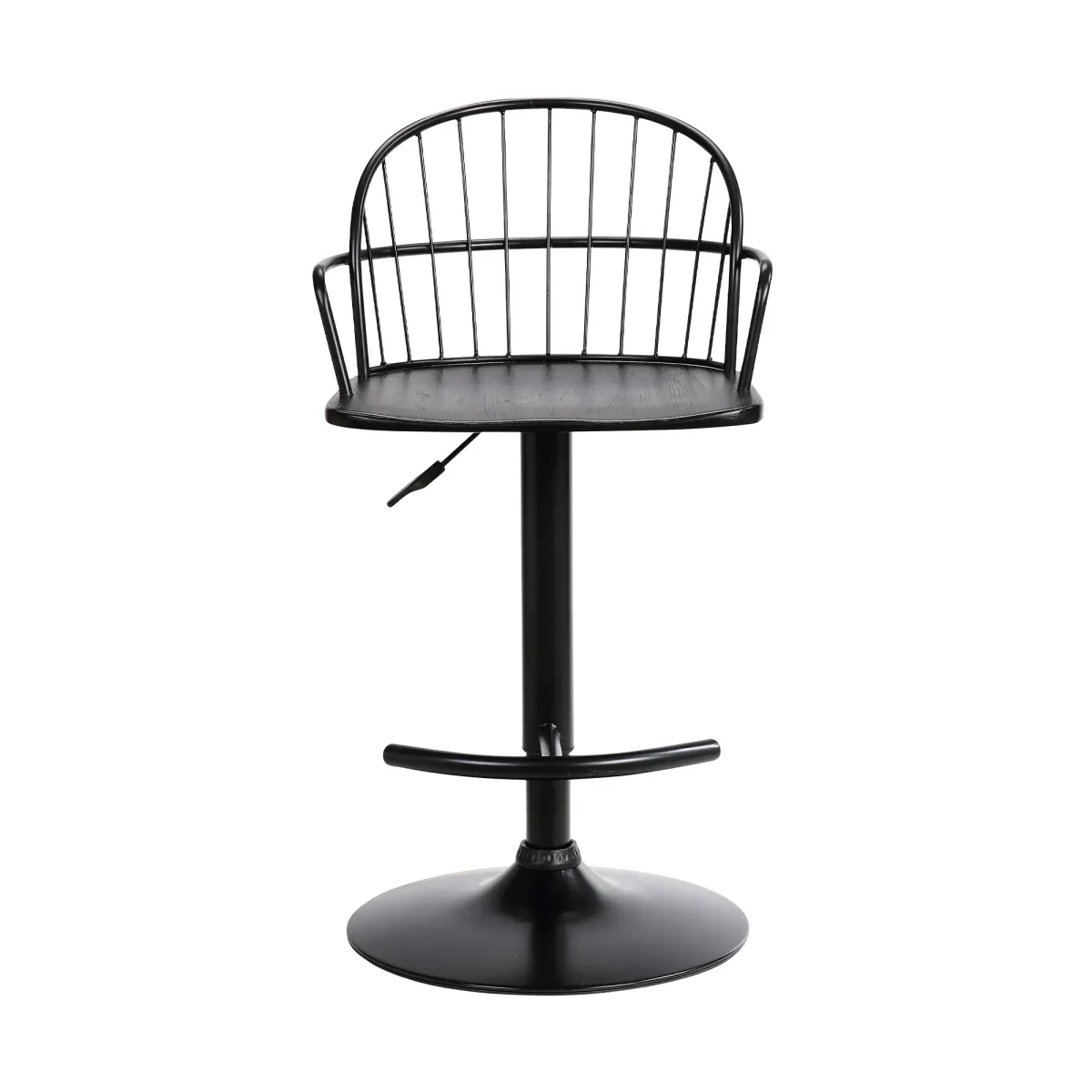 Edward Adjustable Black Wood and Metal Barstool 