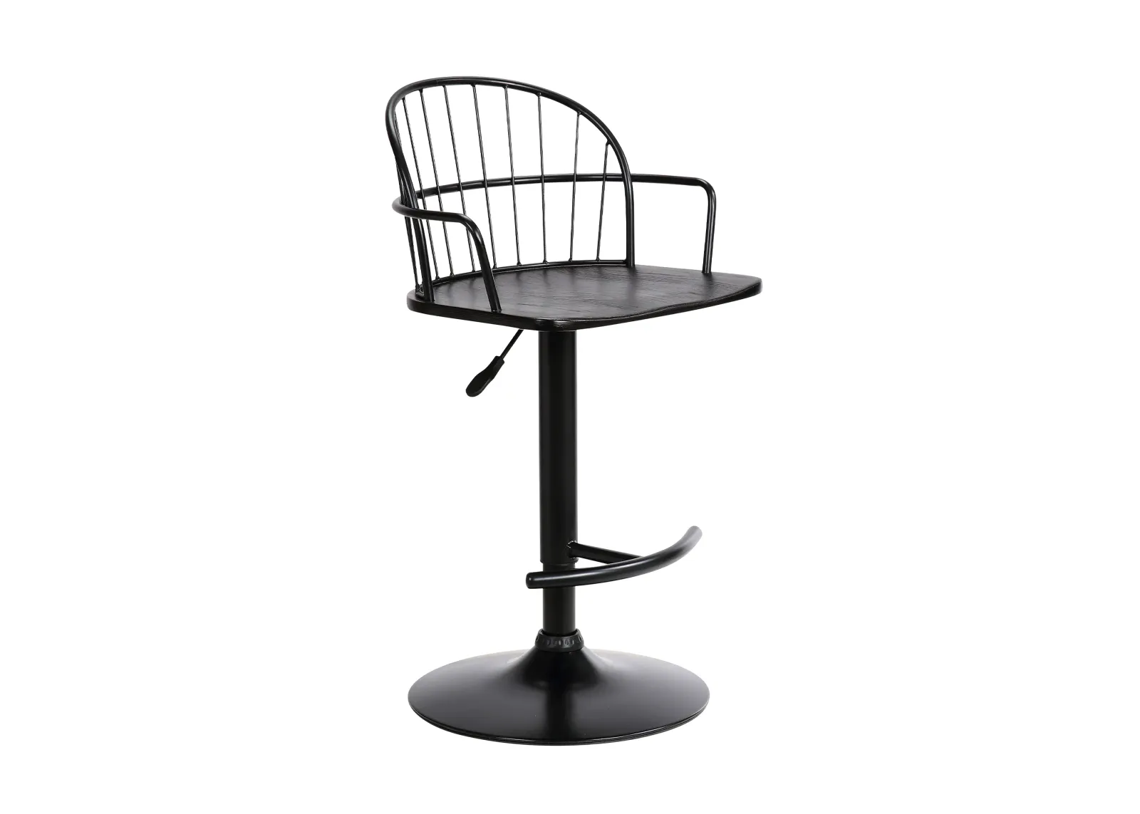 Edward Adjustable Black Wood and Metal Barstool 