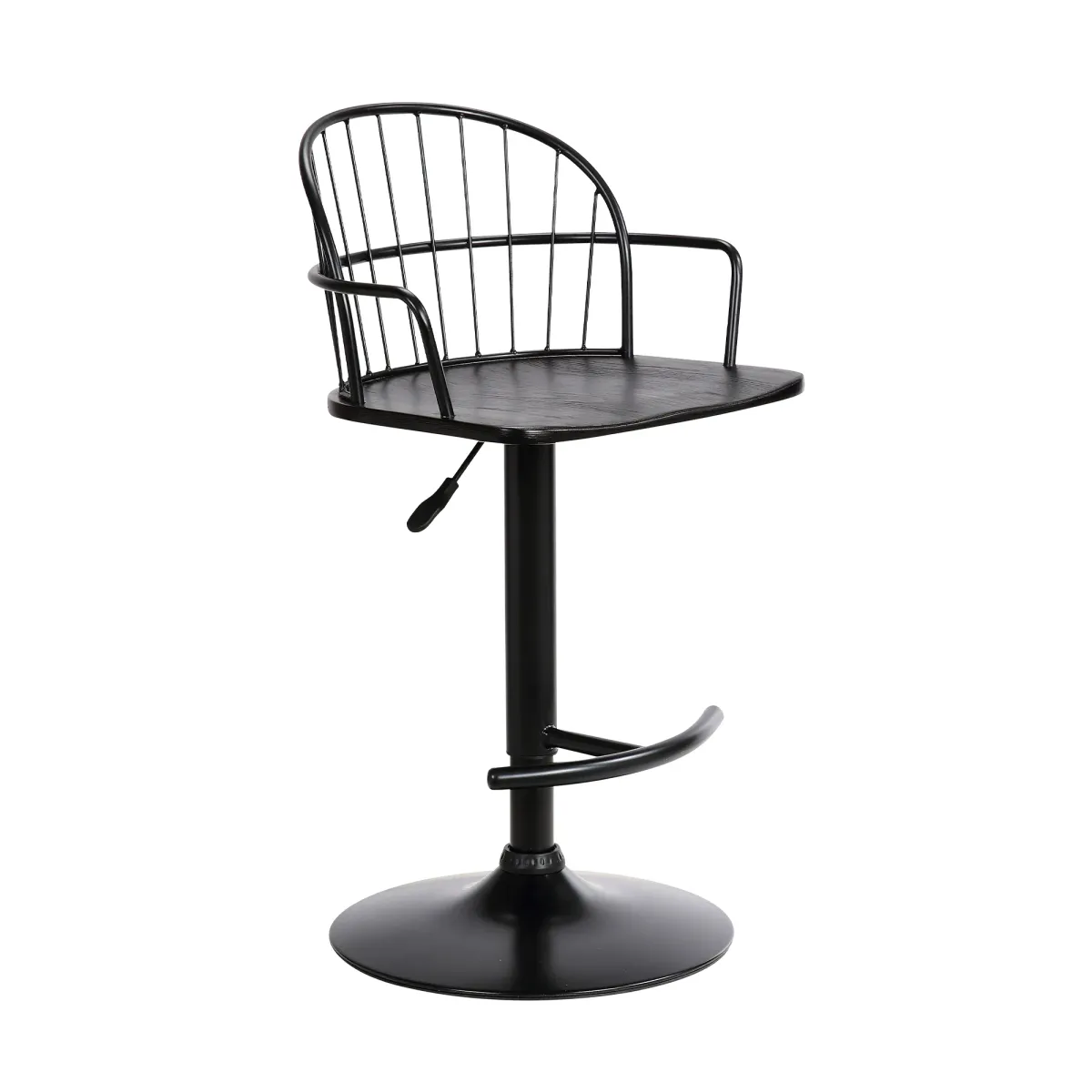 Edward Adjustable Black Wood and Metal Barstool 