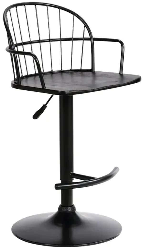 Edward Adjustable Black Wood and Metal Barstool 