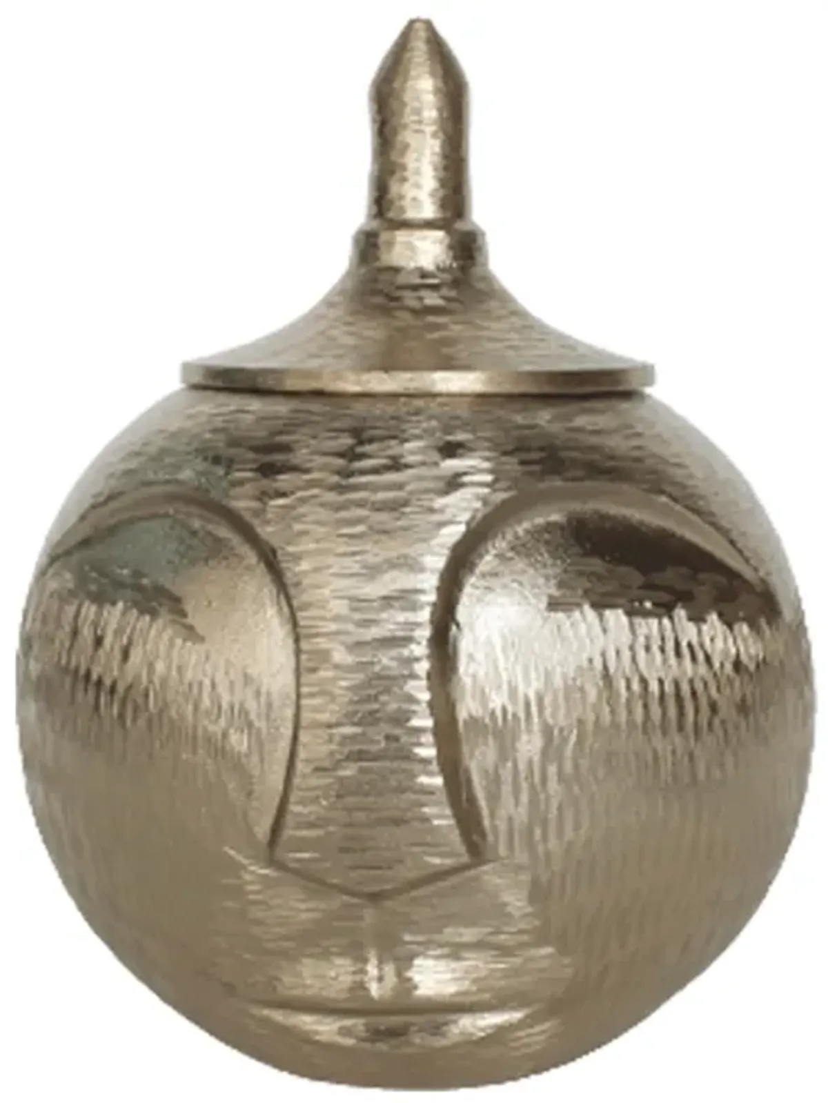 Metal, 13" Face Jar With Lid, Champagne