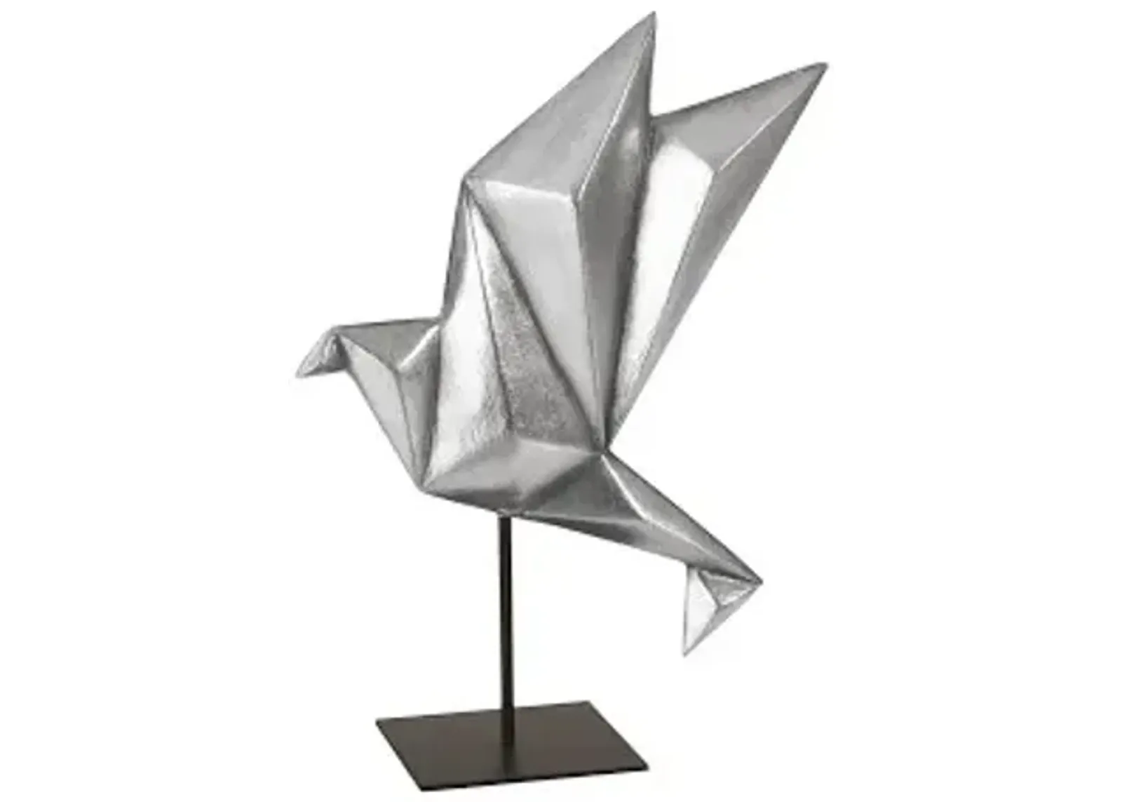 origami bird table top sculpture, silver leaf