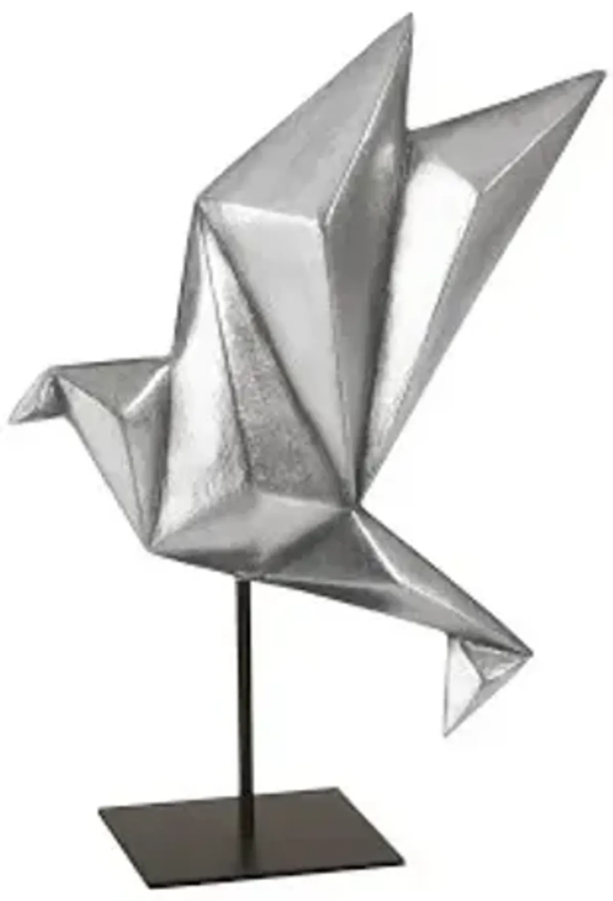 origami bird table top sculpture, silver leaf