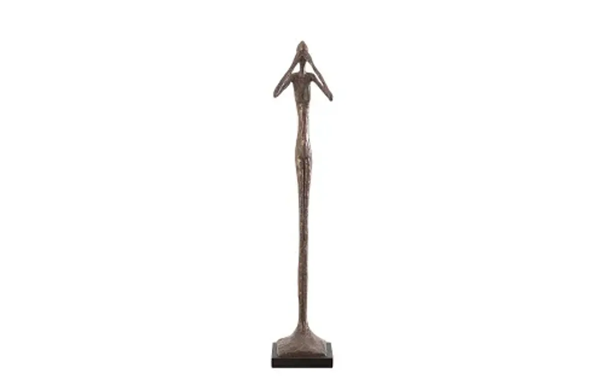 see no evil slender sculpture, small, resin, bronze finish