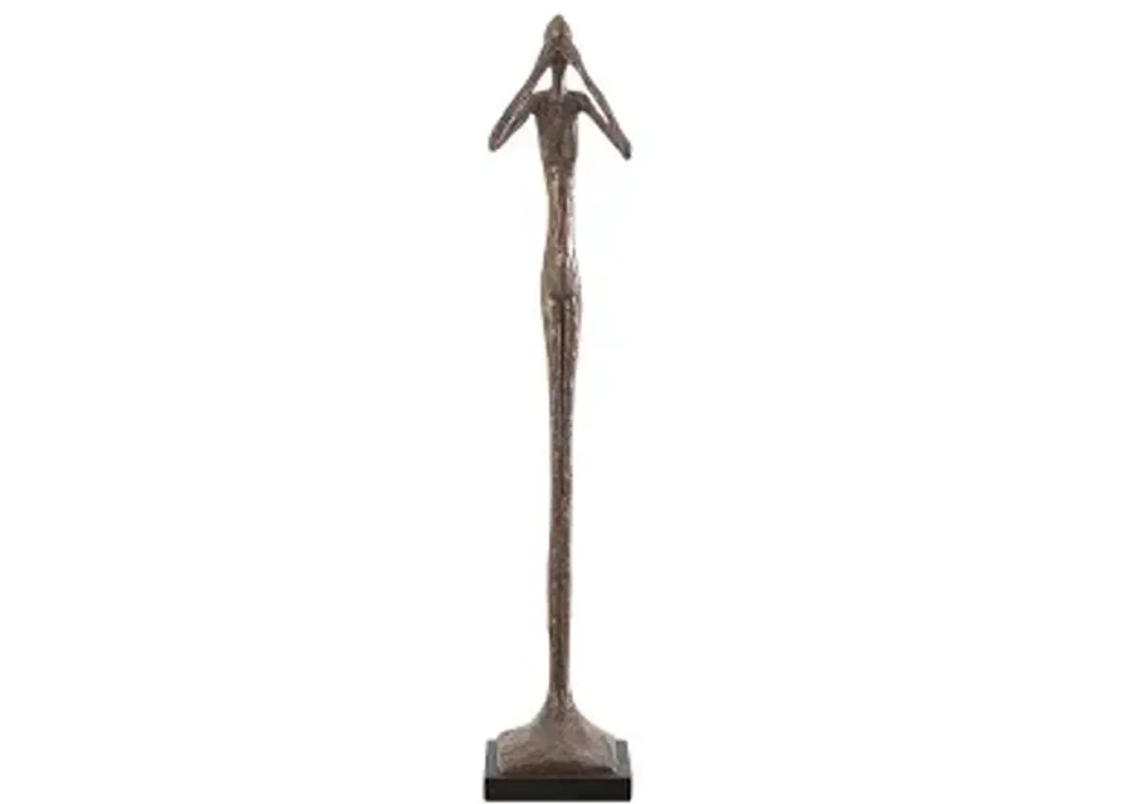 see no evil slender sculpture, small, resin, bronze finish