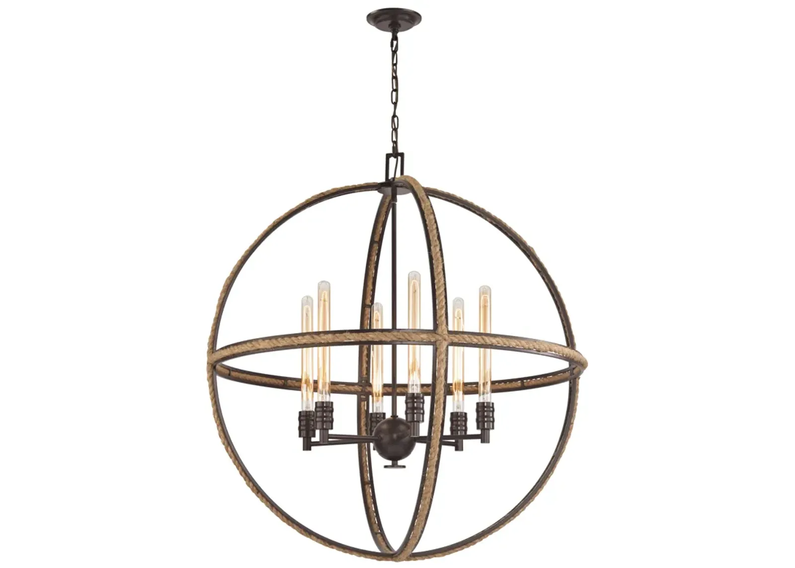 Natural Rope 34" Wide 6-Light Chandelier - Oil Rubbed Bronze