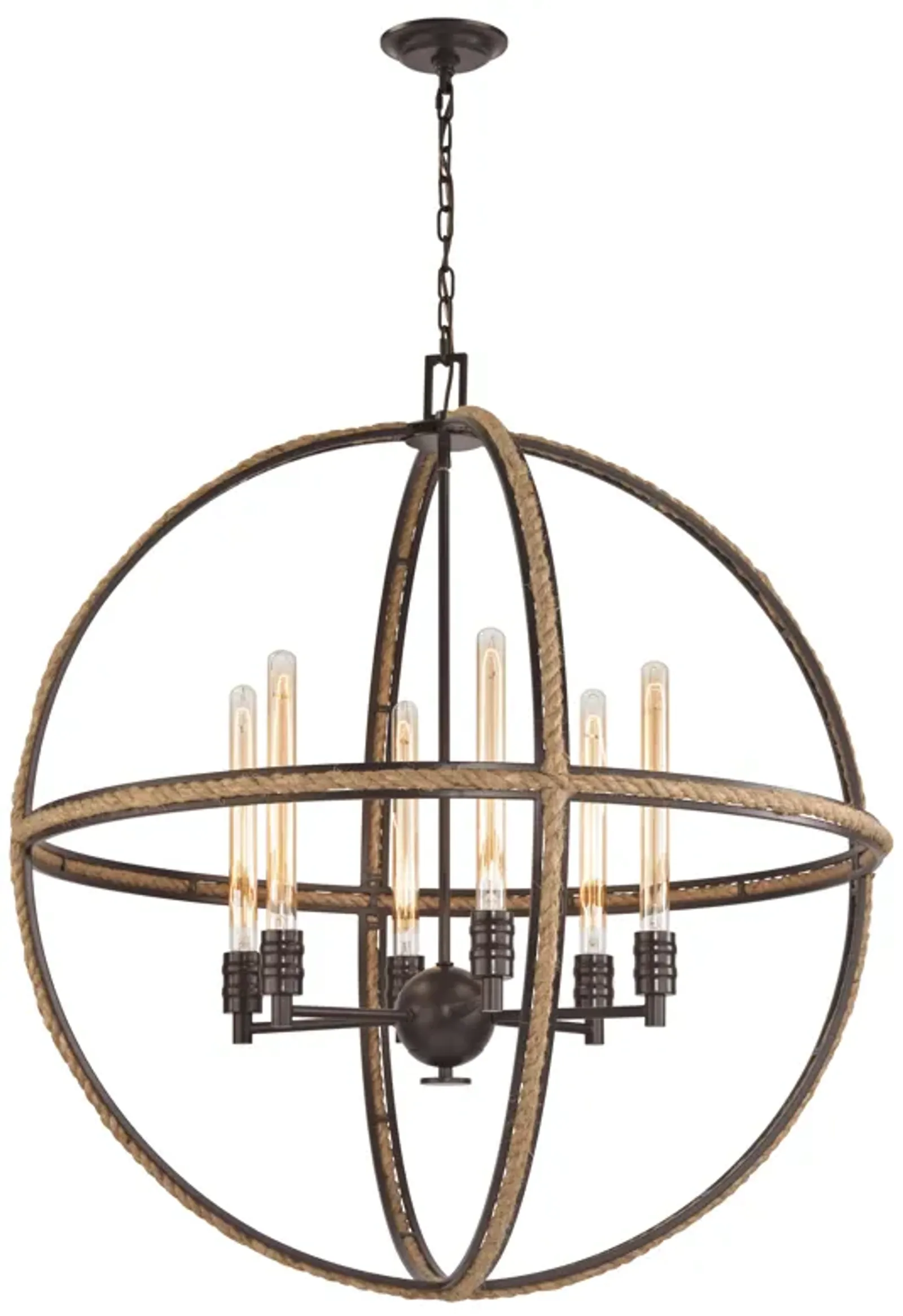 Natural Rope 34" Wide 6-Light Chandelier - Oil Rubbed Bronze