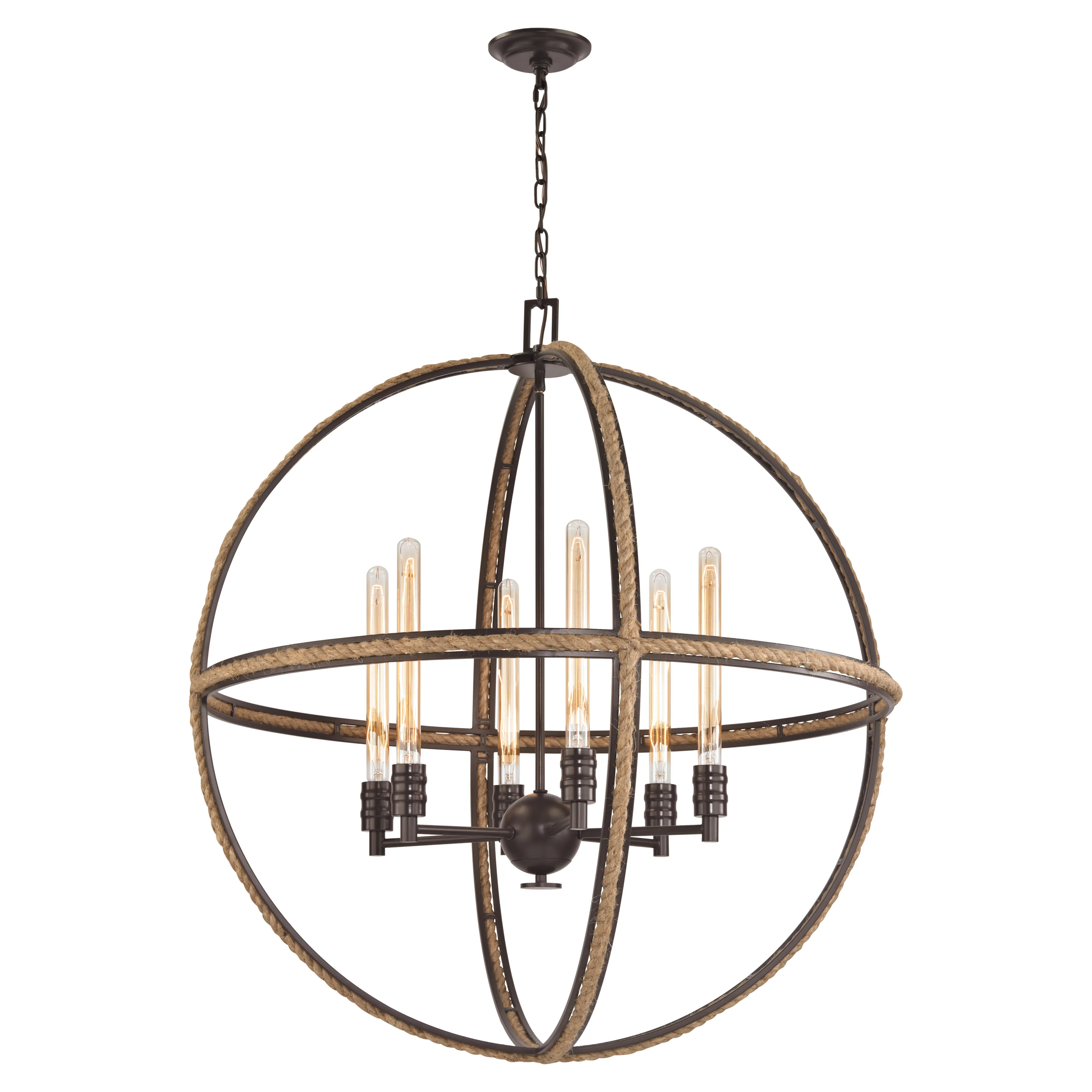 Natural Rope 34" Wide 6-Light Chandelier - Oil Rubbed Bronze