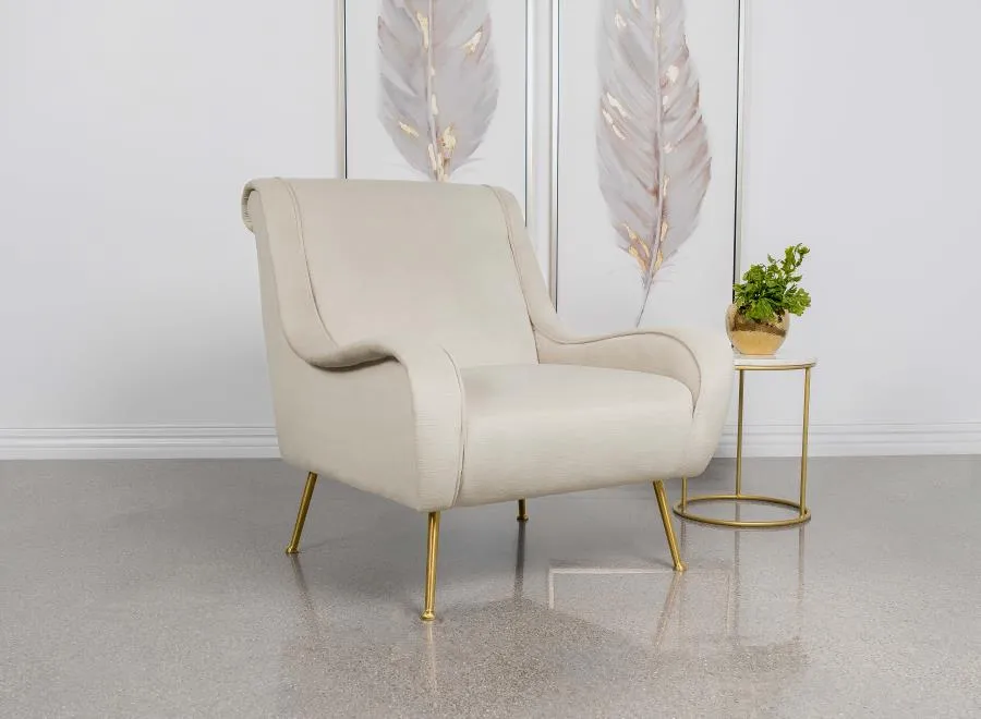 Ricci Upholstered Saddle Arms Accent Chair Stone and Gold