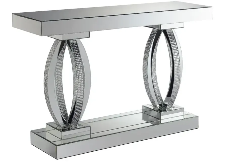 Amalia Rectangular Sofa Table with Shelf Clear Mirror