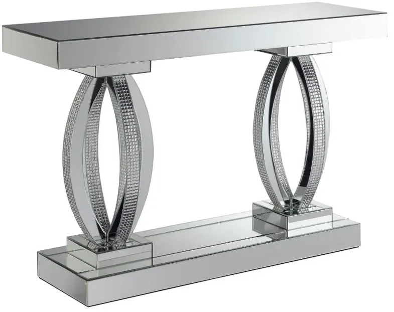 Amalia Rectangular Sofa Table with Shelf Clear Mirror