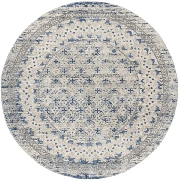 Brentwood 899 Light Grey / Blue 3' X 3' Round Round Powerloomed Rug