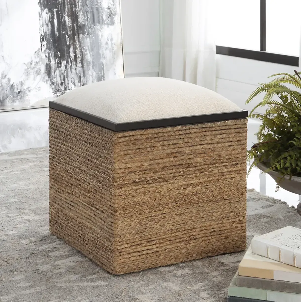 Island Square Straw Accent Stool