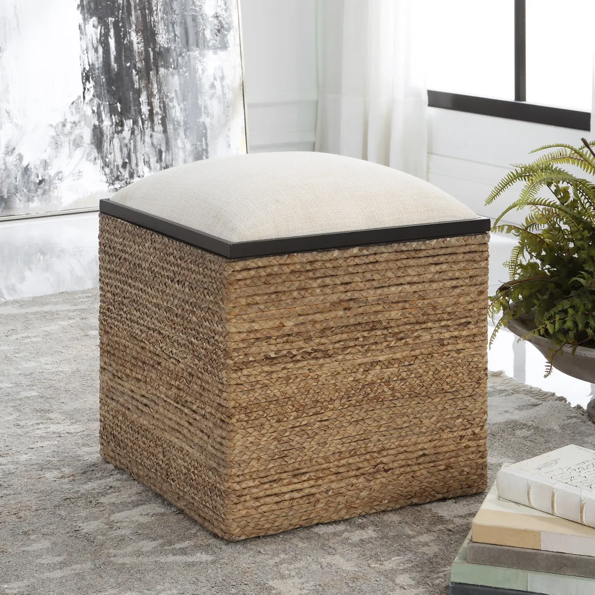 Island Square Straw Accent Stool