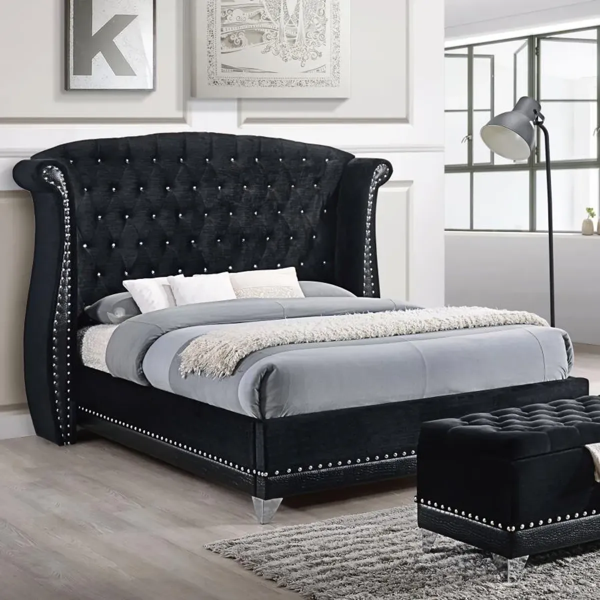 Barzini Queen Tufted Upholstered Bed Black