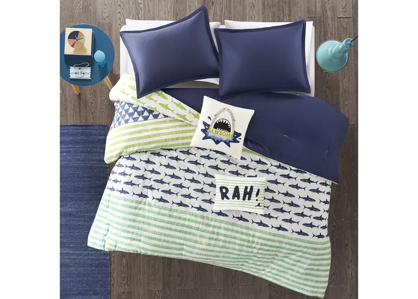 Urban Habitat Kids Finn Green / Navy Shark Cotton Comforter Set