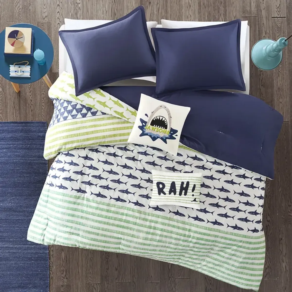 Urban Habitat Kids Finn Green / Navy Shark Cotton Comforter Set