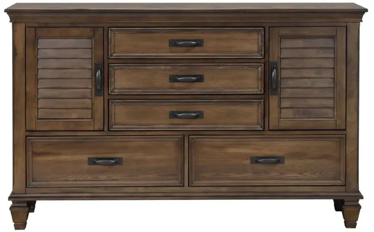 Franco 5-drawer Dresser with 2 Louvered Doors Burnished Oak